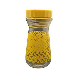 Vintage Yellow Woven Glass Pitcher Plastic Lid Mid Century Lemonade Retro